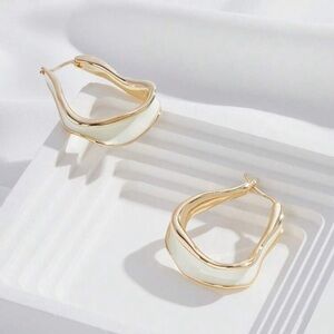 Elegant Gold and White Hoop Earrings